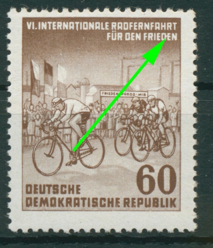 DDR 1953 Radfernfahrt für den Frieden mit Plattenfehler 357 II postfrisch