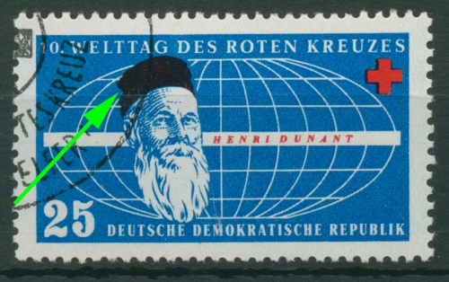 DDR 1957 Rotes Kreuz, Henri Dunant mit Plattenfehler 573 I gestempelt
