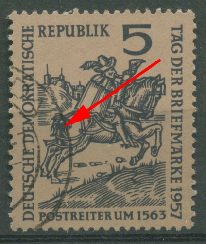 DDR 1957 Tag der Briefmarke mit Plattenfehler 600 I gestempelt