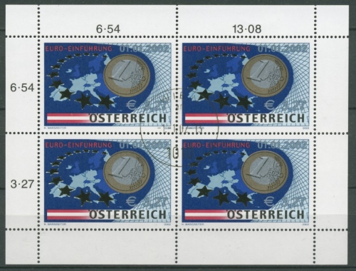 Österreich 2002 EURO-Einführung Kleinbogen 2368 K gestempelt (C14961)