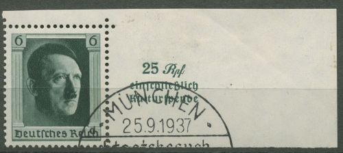 Deutsches Reich 1937 A. Hitler Einzelmarke 648 aus Block 9 gestempelt