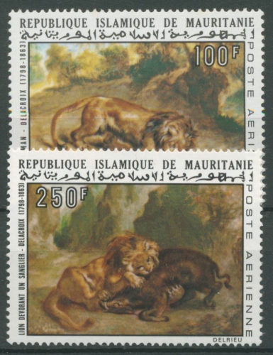 Mauretanien 1973 Gemälde von Delacroix Löwen 552/53 postfrisch