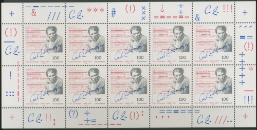 Bund 1996 100. Geb. von Carl Zuckmayer Kleinbogen 1893 K postfrisch (C15190)