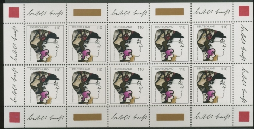 Bund 1998 100. Geb. von Bertolt Brecht Kleinbogen 1972 K postfrisch (C15288)