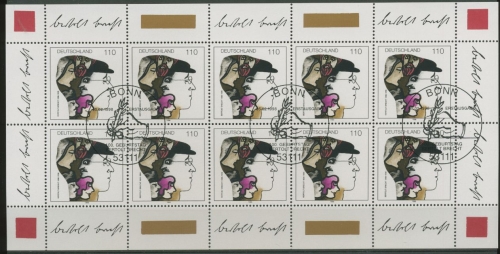 Bund 1998 100. Geb. von Bertolt Brecht Kleinbogen 1972 K gestempelt (C15289)