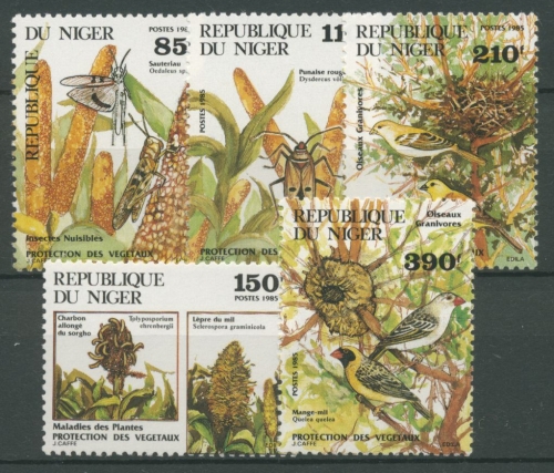 Niger 1985 Pflanzenschädlinge Heuschrecke Wanze Vögel 945/49 postfrisch