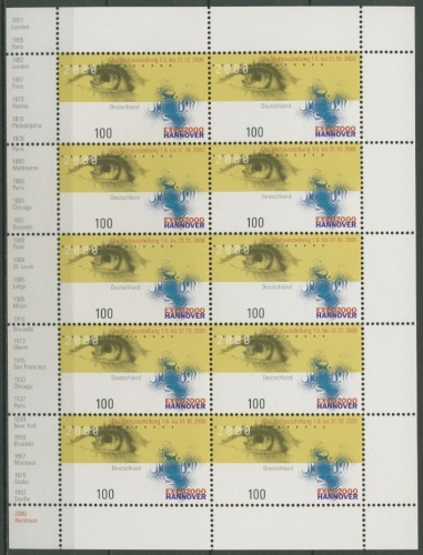 Bund 2000 Weltausstellung EXPO 2000 Kleinbogen 2089 K postfrisch (C15437)