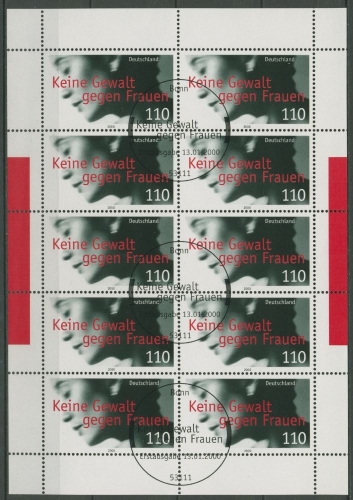 Bund 2000 Keine Gewalt gegen Frauen Kleinbogen 2093 K gestempelt (C15446)
