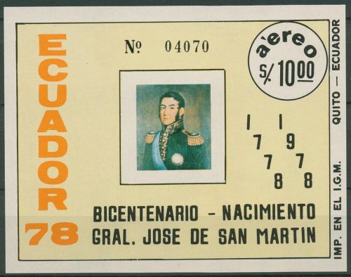 Ecuador 1978 General José de San Martin Block 82 postfrisch (C42670)