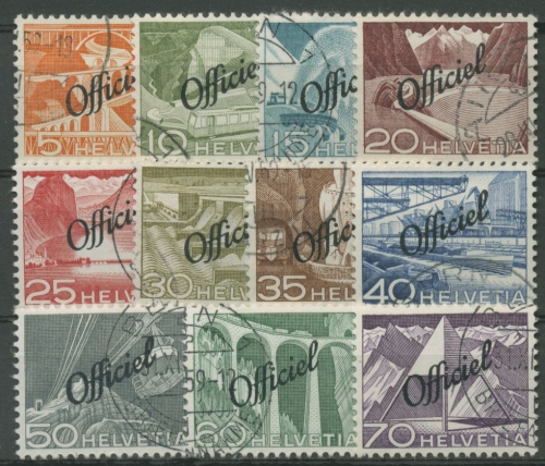 Schweiz Dienstmarken 1950 mit Aufdruck Officiel D 64/74 gestempelt