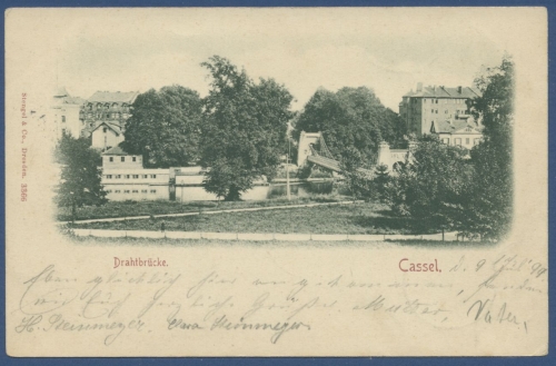 Kassel Drahtbrücke an der Fulda, gelaufen 1899 (AK1085)