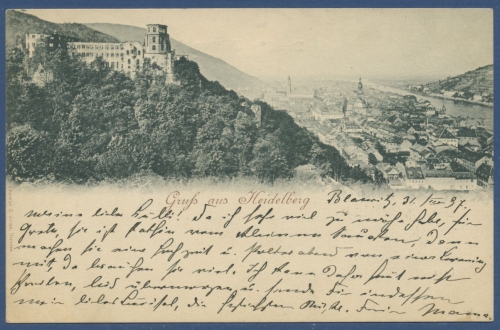 Gruß aus Heidelberg Stadt und Schloß, gelaufen 1897 (AK1132)