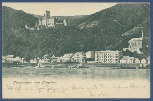 Schloss Stolzenfels und Capellen, Koblenz, gelaufen 1903 (AK1125)