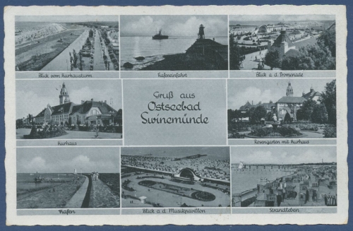 Swinemünde Strand Hafen Kurhaus Promenade, ungebraucht (AK1137)
