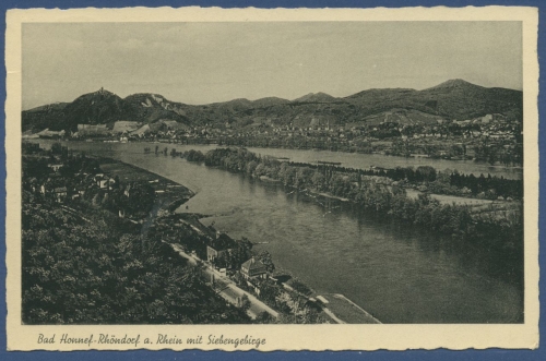Bad Honnef-Rhöndorf mit Rhein und Siebengebirge, gelaufen 1940 (AK1205)