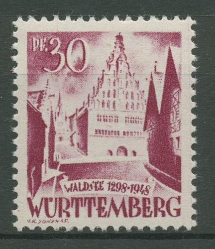 Französische Zone: Württemberg 1948 Waldsee Rathaus Type II, 23 y II postfrisch