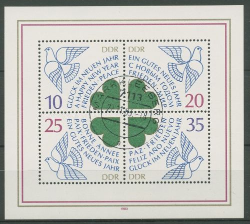 DDR 1983 Neujahr Kleeblatt Glückwünsche Block 75 gestempelt (C96864)