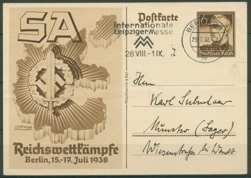 Dt. Reich 1938 Reichswettkämpfe Sonderpostkarte P 271 gebraucht (X41251)