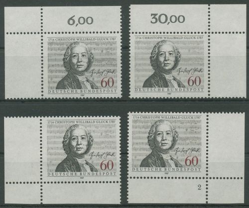 Bund 1987 Komponist Christoph W. Gluck 1343 alle 4 Ecken postfrisch (E1615)