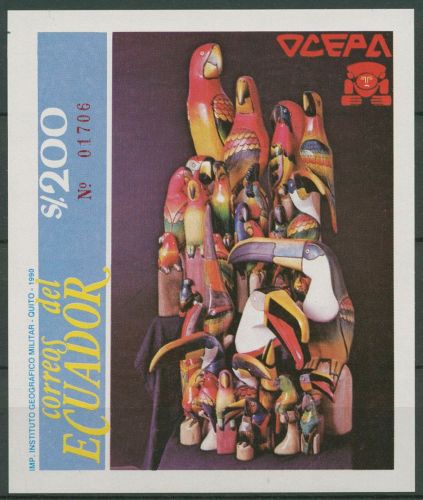 Ecuador 1990 Kunsthandwerk Papageien Block 147 postfrisch (C42679)
