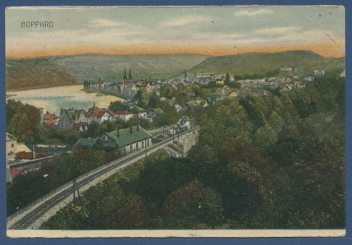 Boppard am Rhein Stadtansicht Bahnlinie, gelaufen 1914 als Feldpost (AK1332)