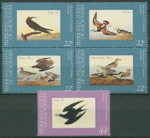 Mikronesien 1985 200. Geburtstag J. J. Audubon: Vögel 40/44 ZD postfrisch