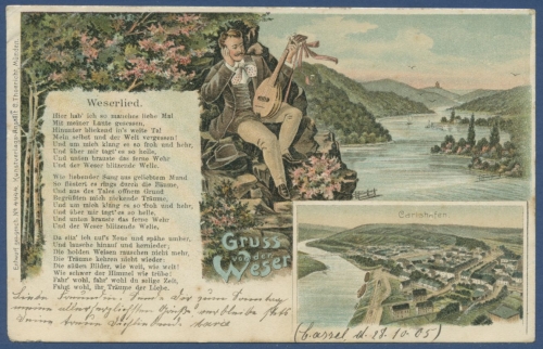 Gruss von der Weser Carlshafen Weserlied, gelaufen 1905 (AK1293)