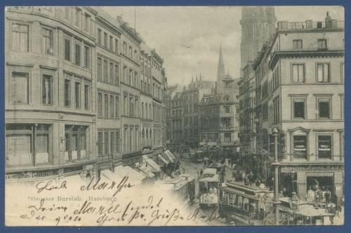 Hamburg Großer Burstah Geschäfte Zigarren, gelaufen 1898 (AK1280)
