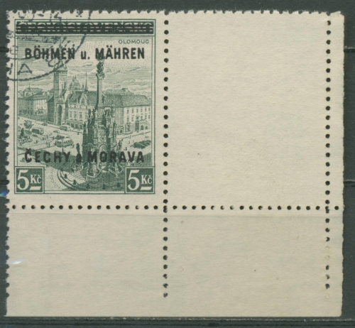 Böhmen und Mähren 1939 Marke mit Leerfeld 18 LW Ecke gestempelt signiert