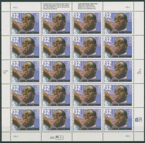 USA 1995 Jazztrompeter Sänger Louis Armstrong 2615 Bogen postfrisch (SG42370)