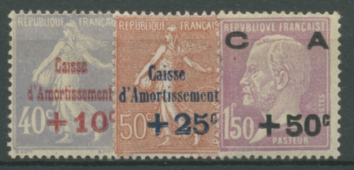 Frankreich 1928 Staatsschuldentilgungskasse Marken mit Aufdruck 232/34 mit Falz