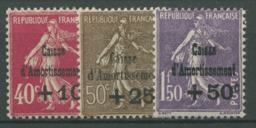 Frankreich 1930 Staatsschuldentilgungskasse Marken mit Aufdruck 252/54 mit Falz