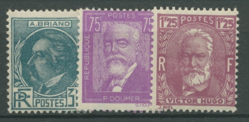 Frankreich 1933 Persönlichkeiten Victor Hugo Paul Doumer 287/89 postfrisch