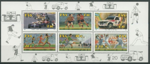 Südafrika 1992 Sport Rugby Fußball Kricket Block 29 postfrisch (C25094)