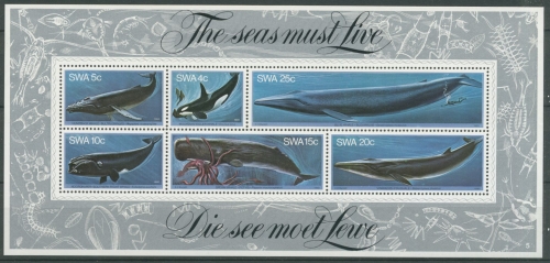 Südwestafrika 1980 Wale Blauwal Buckelwal Pottwal Block 5 postfrisch (C25185)