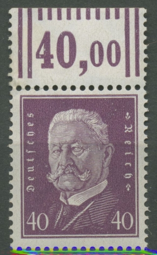 Deutsches Reich 1928 Hindenburg Oberrand Walze 418 W OR mit Falz