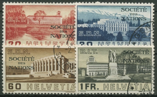 Völkerbund (SDN) 1938 Sondermarken mit Aufdruck 57/60 gestempelt