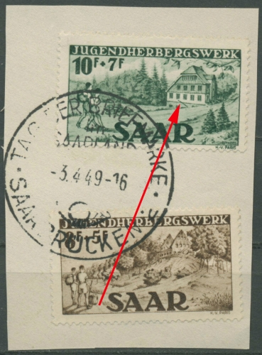 Saarland 1949 Jugendherbergswerk 262/63 mit Plattenfehler 263 PF I gestempelt