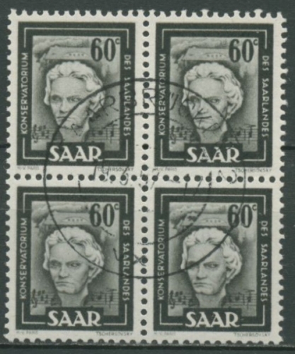 Saarland 1949 Ludwig van Beethoven 273 4er-Block gestempelt