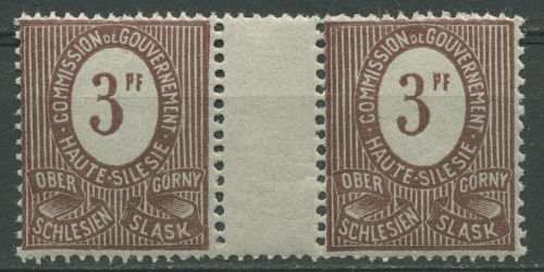 Oberschlesien 1920 Freimarke Zwischenstegpaar waagerecht 2 ZW postfrisch