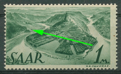 Saarland 1947 Große Saarschleife mit Plattenfehler 225 II postfrisch
