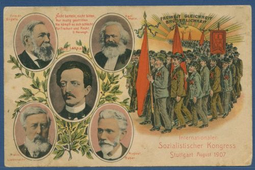 Stuttgart Sozialistischer Kongress 1907, gelaufen 1907, Mängel (AK5808)