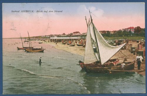 Ostseebad Ahlbeck Usedom Blick auf den Strand, gelaufen 1927 (AK5806)