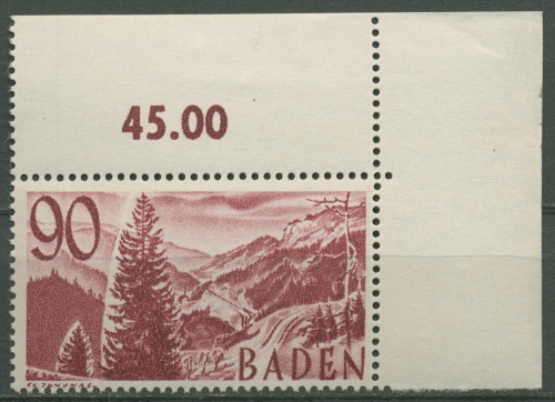 Französische Zone: Baden 1948/49 Höllental Schwarzwald 37 Ecke postfrisch