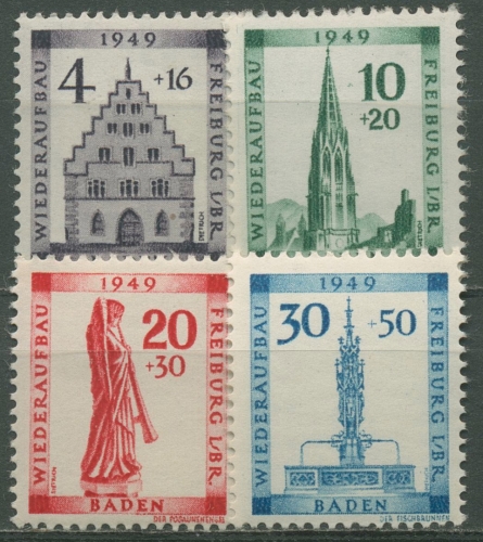 Französische Zone: Baden 1949 Wiederaufbau Freiburg 38/41 A postfrisch