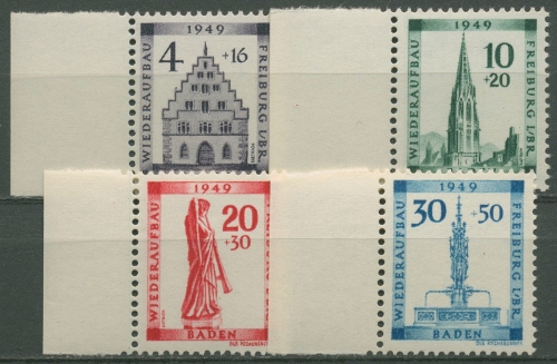 Französische Zone: Baden 1949 Wiederaufbau Freiburg mit Rand 38/41 A postfrisch