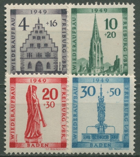 Französische Zone: Baden 1949 Wiederaufbau Freiburg 38/41 A postfrisch geprüft