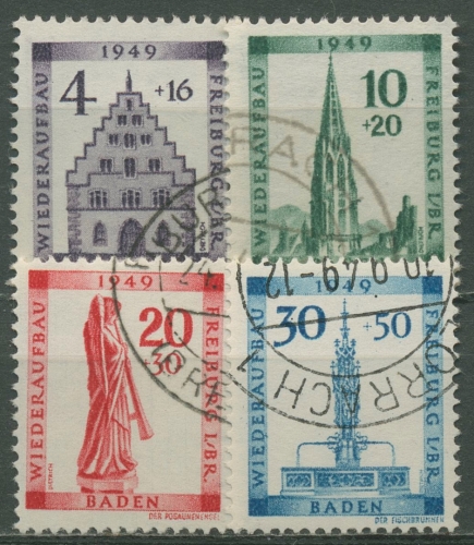 Französische Zone: Baden 1949 Wiederaufbau Freiburg 38/41 A gestempelt