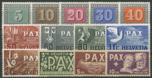 Schweiz 1945 Waffenstillstand in Europa Frieden PAX 447/59 postfrisch