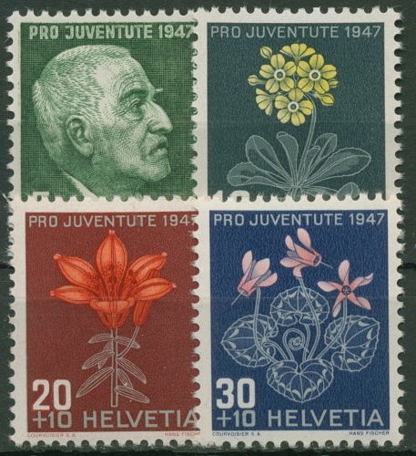 Schweiz 1947 Pro Juventute: J. Burckhardt u. Alpenblumen V 488/91 postfrisch